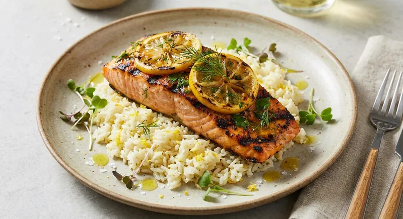 Grilled Citrus-Herb Salmon with Garlic Lemon Rice
