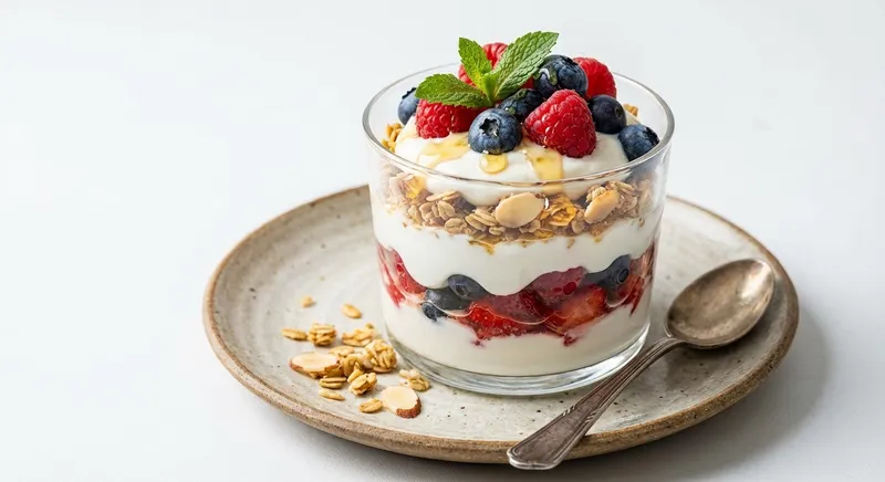 Greek Yogurt Berry Parfait with Granola & Almonds
