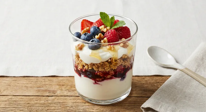 Greek Yogurt & Berry Parfait with Oats & Walnuts