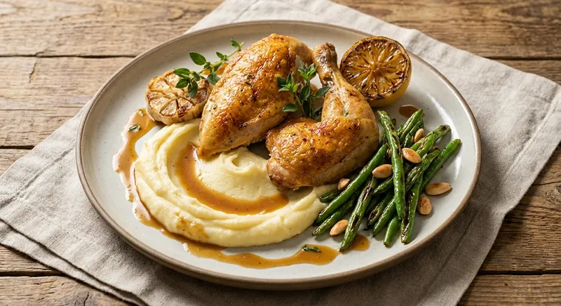 Roast Chicken with Mashed Potatoes & Green Beans