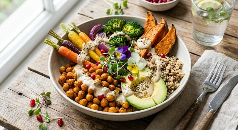 Chickpea & Roasted Vegetable Buddha Bowl with Tahini Dressing