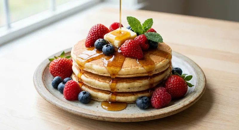 Buttermilk Pancakes with Maple Syrup & Mixed Berries