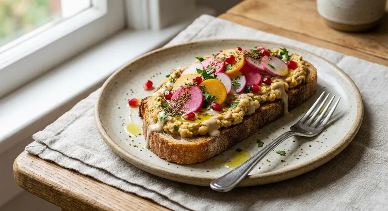 Middle Eastern–Spiced Chickpea Smash on Toast with Quick‑Pickled Radish & Parsley