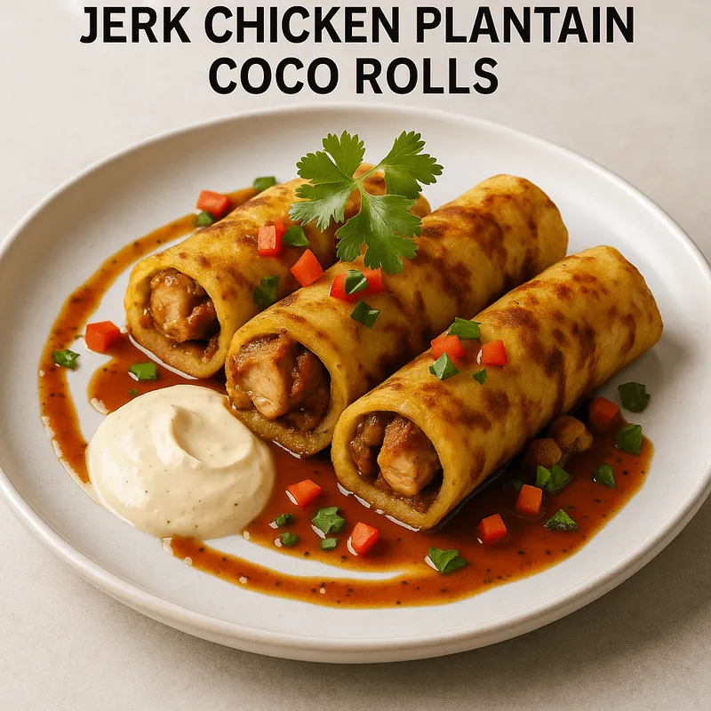 Jerk Chicken Plantain Coco Rolls