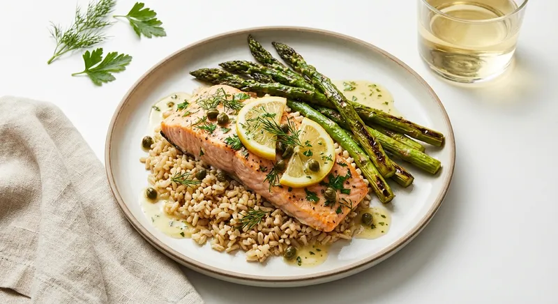 Baked Lemon‑Herb Salmon with Brown Rice and Asparagus