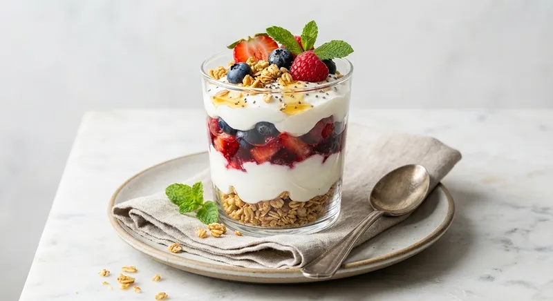Greek Yogurt Berry Parfait with Granola & Chia