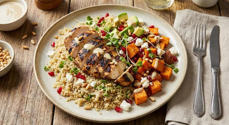 Grilled Chicken & Quinoa Salad with Roasted Sweet Potato