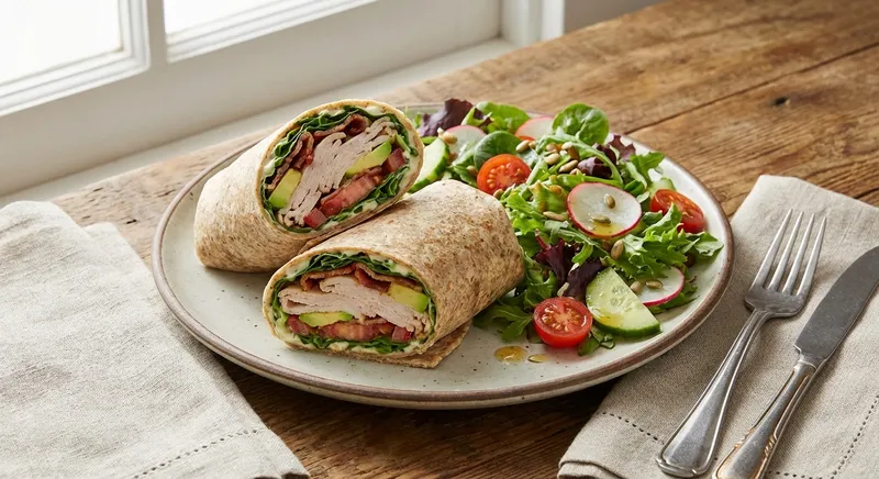 Turkey & Avocado Whole-Grain Wrap with Side Salad