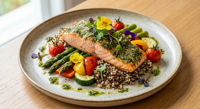 Baked Salmon with Quinoa and Roasted Vegetables