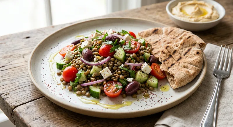 Mediterranean Lentil Salad with Whole Wheat Pita
