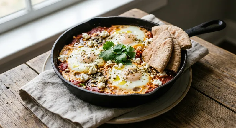 Shakshuka with Feta & Whole‑Wheat Pita