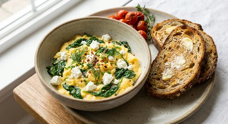 Spinach & Feta Scrambled Eggs with Whole-Grain Toast
