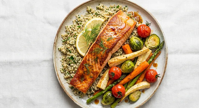 Baked Salmon with Quinoa and Roasted Vegetables