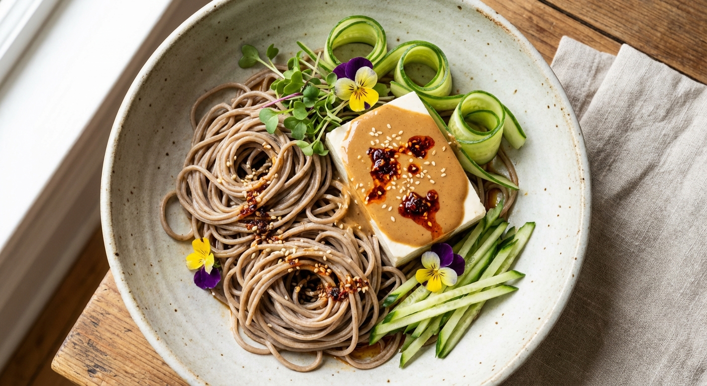 Cold Sesame Soba with Silken Tofu & Cucumber