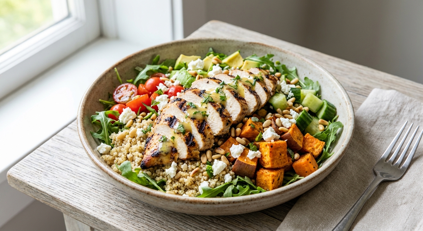 Grilled Chicken & Quinoa Salad with Roasted Sweet Potato