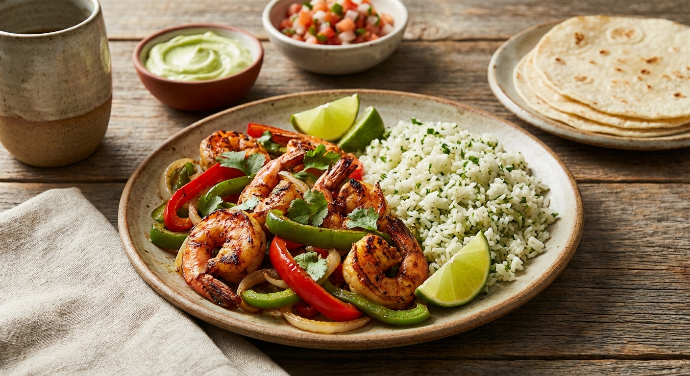 Shrimp Fajitas with Peppers & Cilantro-Lime Rice