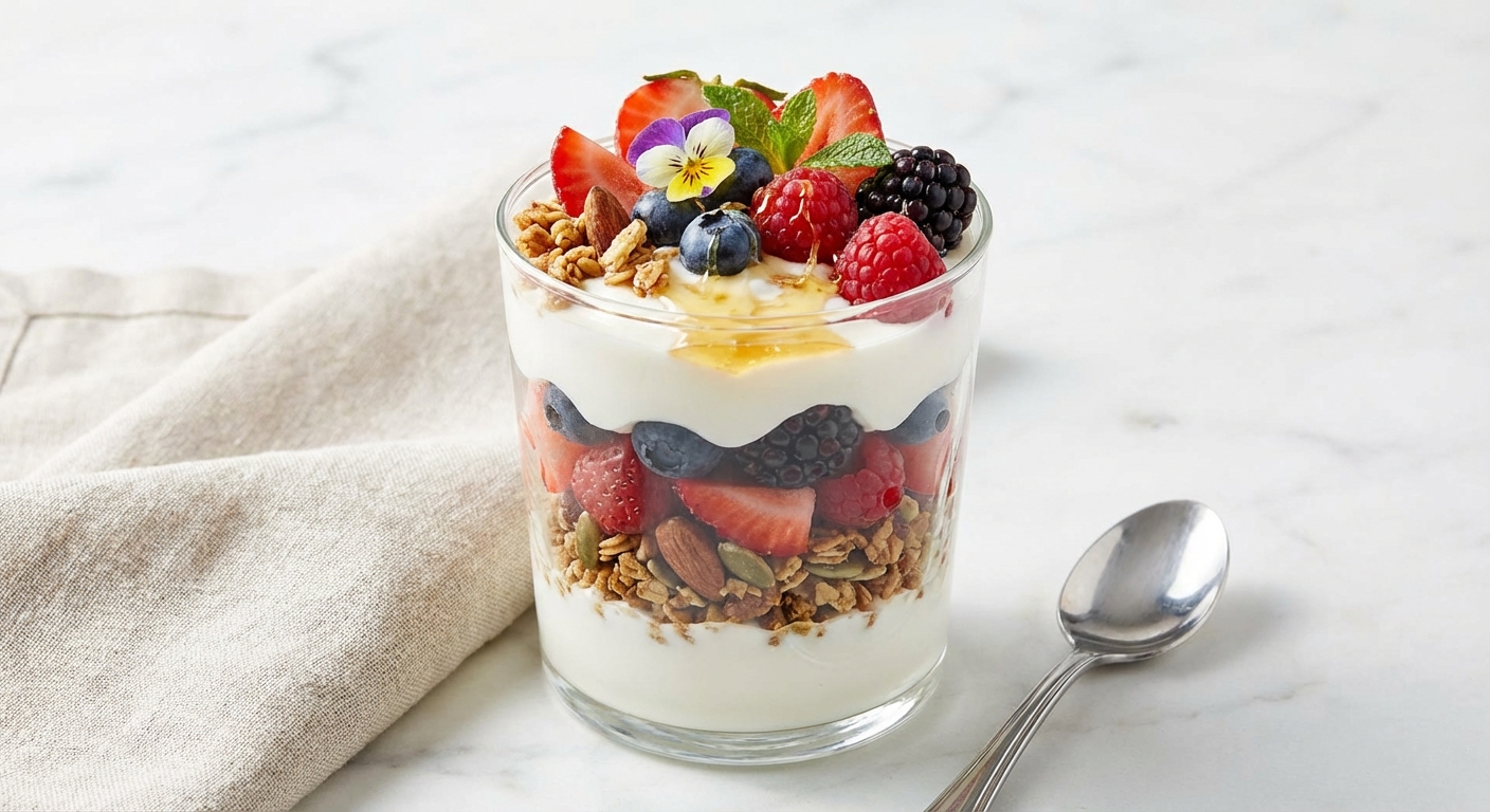 Greek Yogurt Parfait with Granola & Mixed Berries
