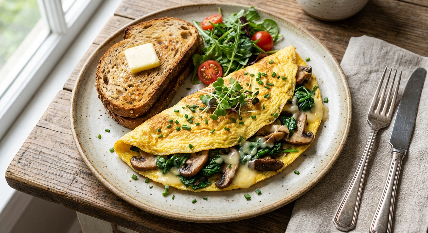 Spinach & Mushroom Omelette with Whole-Grain Toast