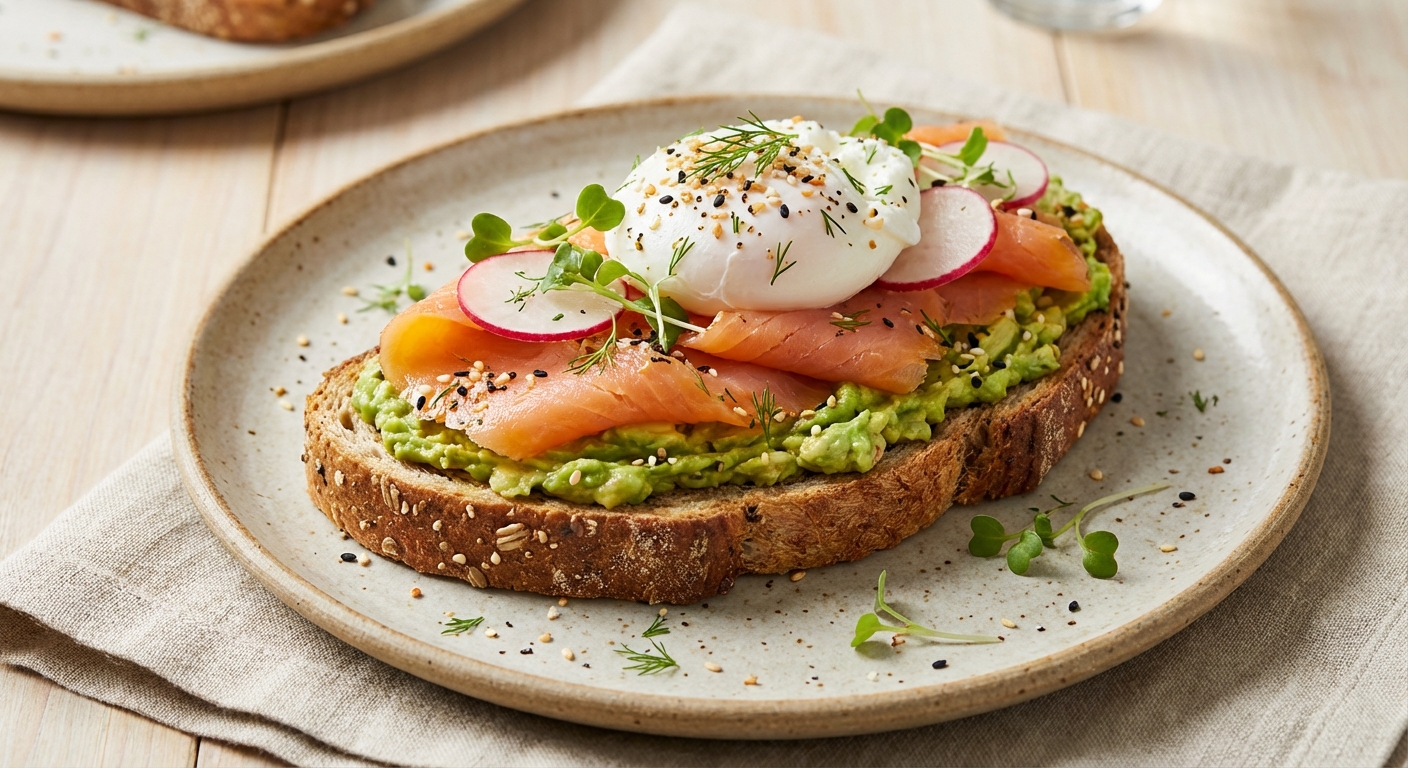 Smoked Salmon & Avocado Toast on Whole-Grain Bread