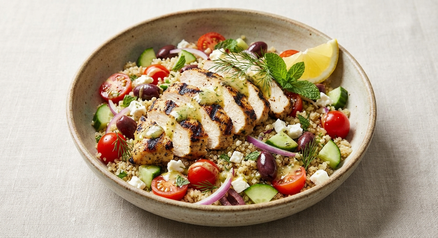 Greek‑Style Grilled Chicken & Quinoa Salad