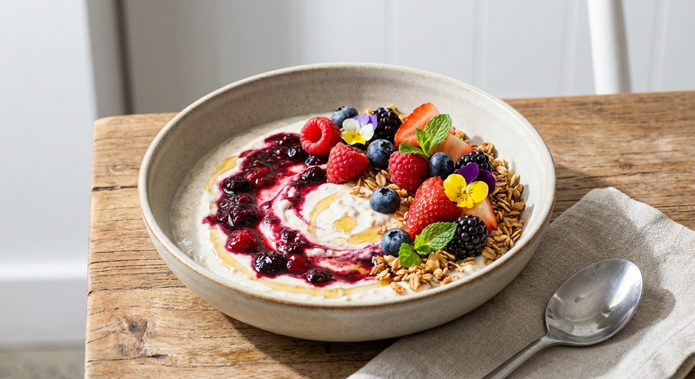 Berry Soy‑Yogurt Oat Bowl