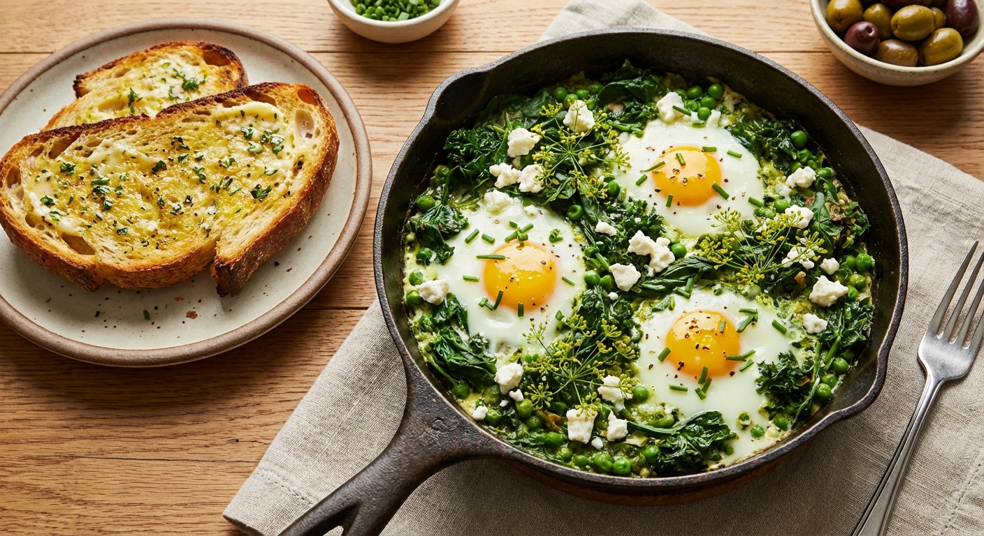 Spring Herb Shakshuka with Lemon-Garlic Sourdough Toast