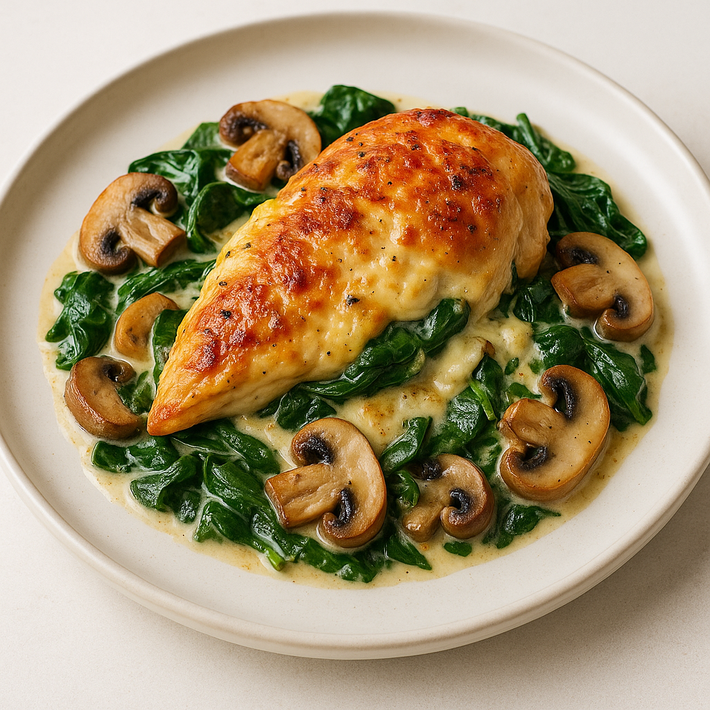 Low-Carb Chicken, Spinach & Mushroom Bake