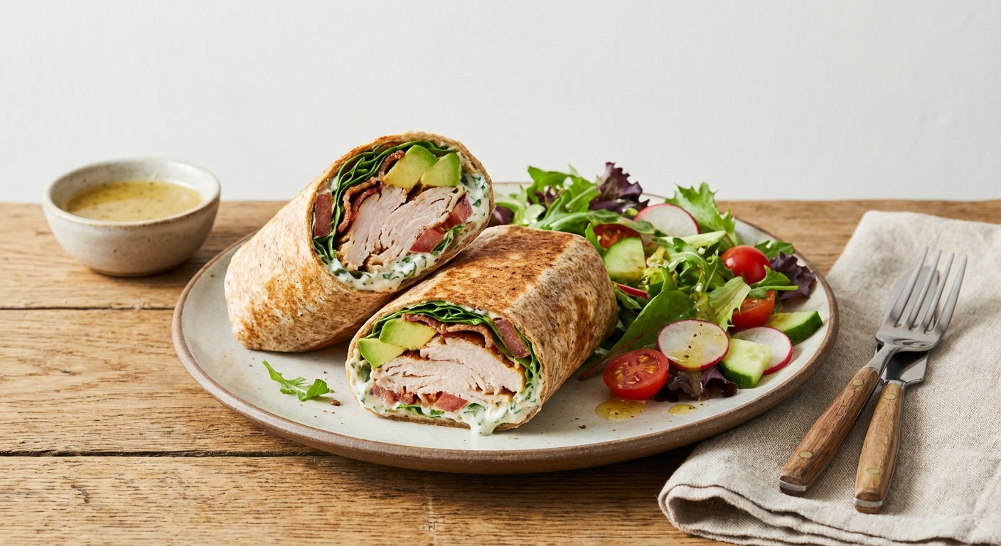 Turkey & Avocado Whole-Grain Wrap with Side Salad