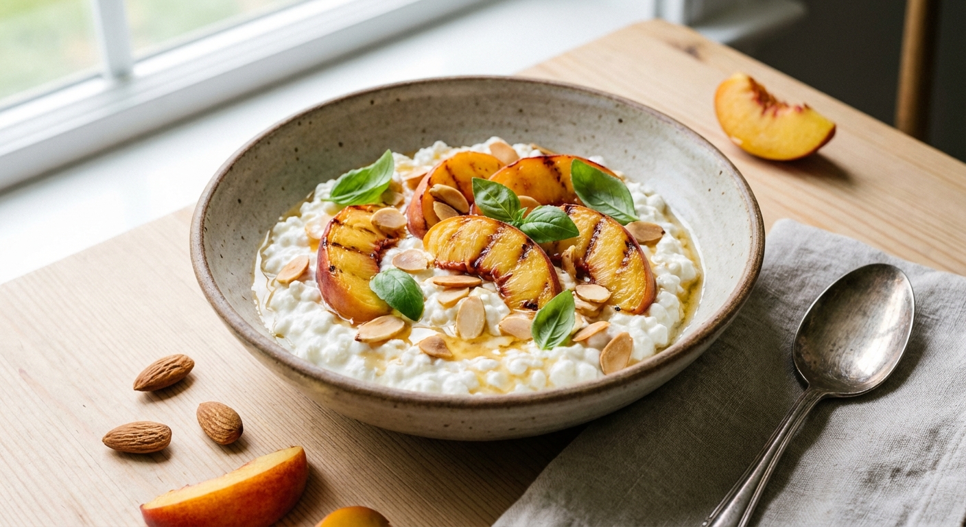 Cottage Cheese Bowl with Peaches & Toasted Almonds