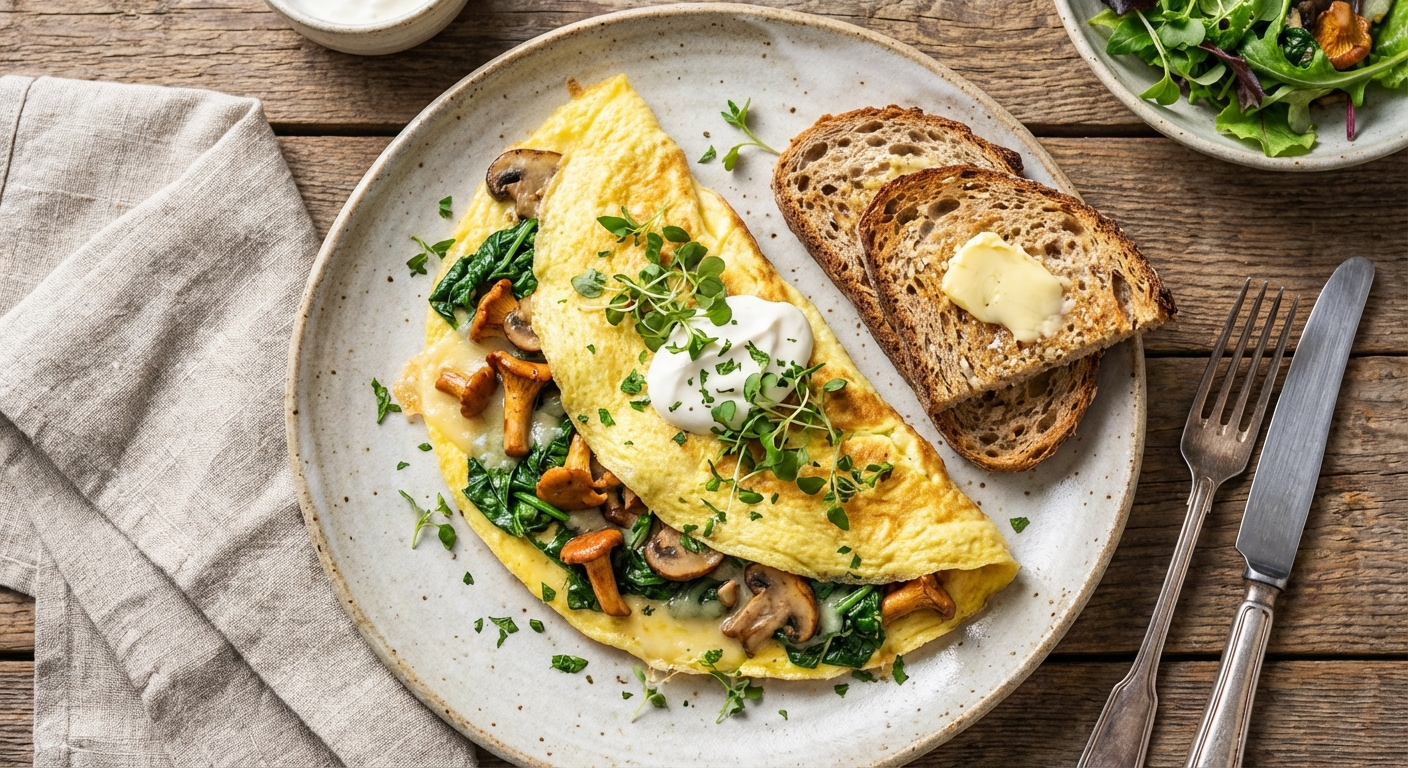 Spinach & Mushroom Omelette with Whole-Grain Toast