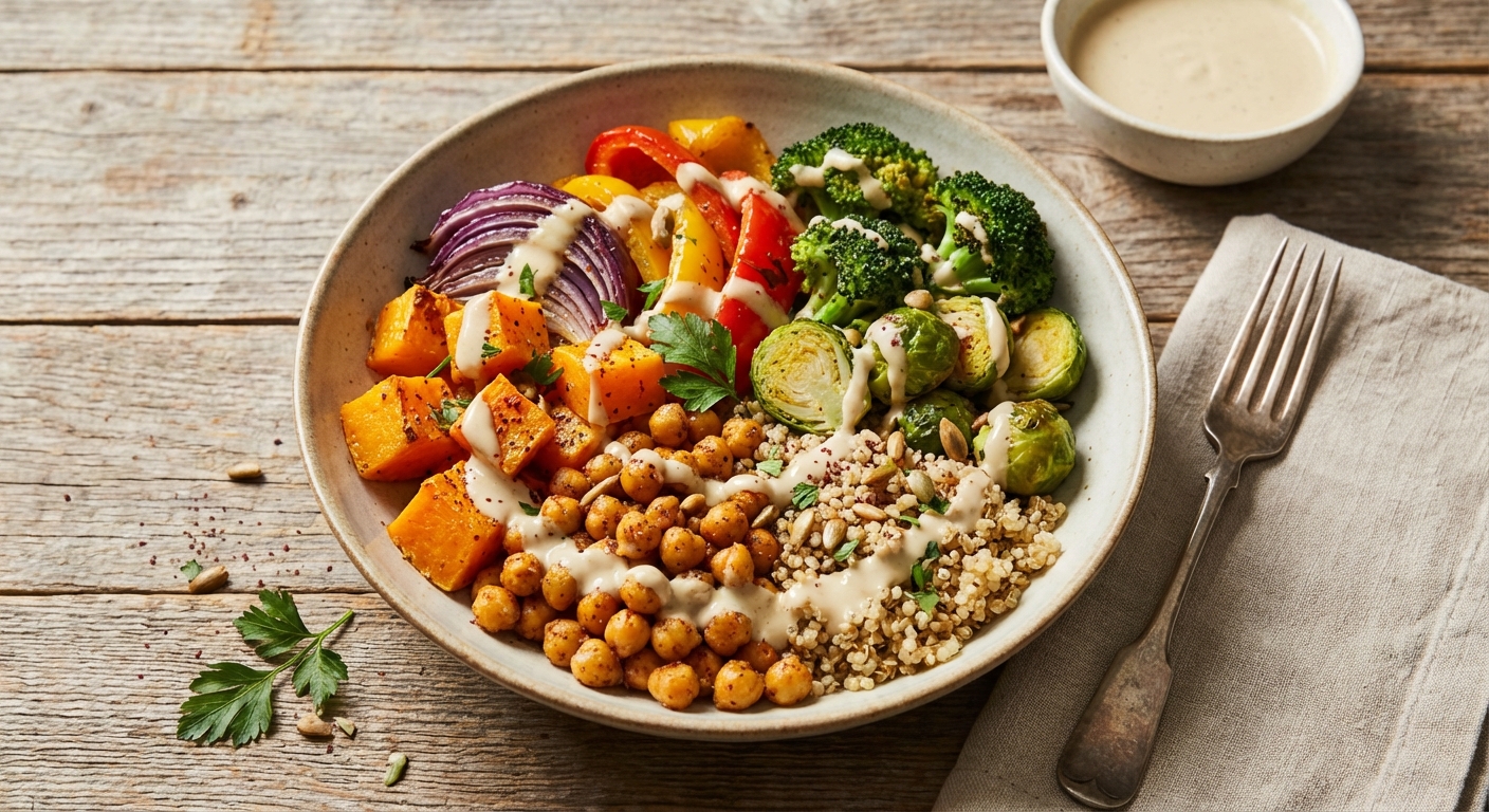Chickpea & Roasted Vegetable Bowl with Tahini-Lemon Dressing