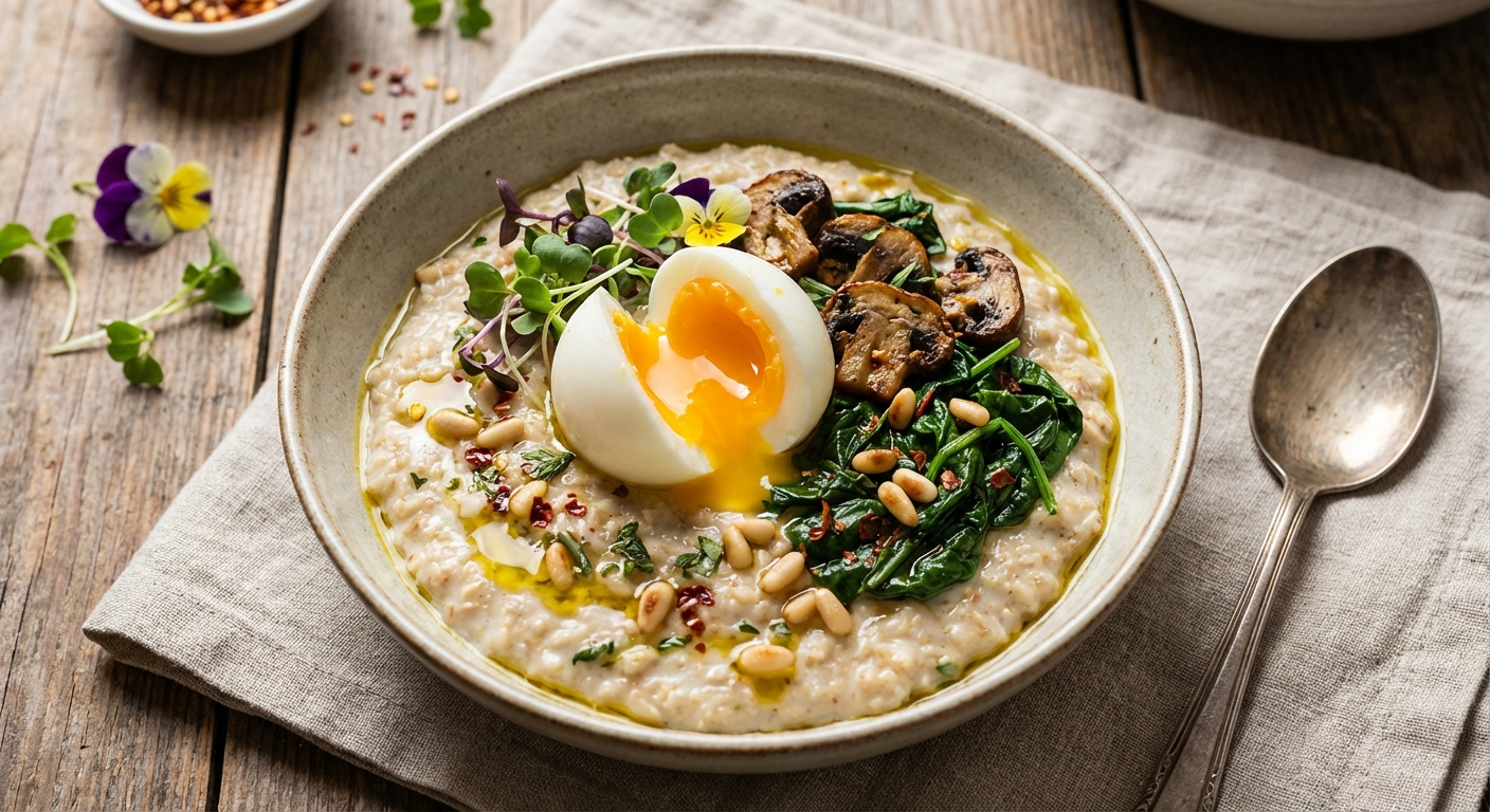 Savory Oatmeal with Egg & Spinach