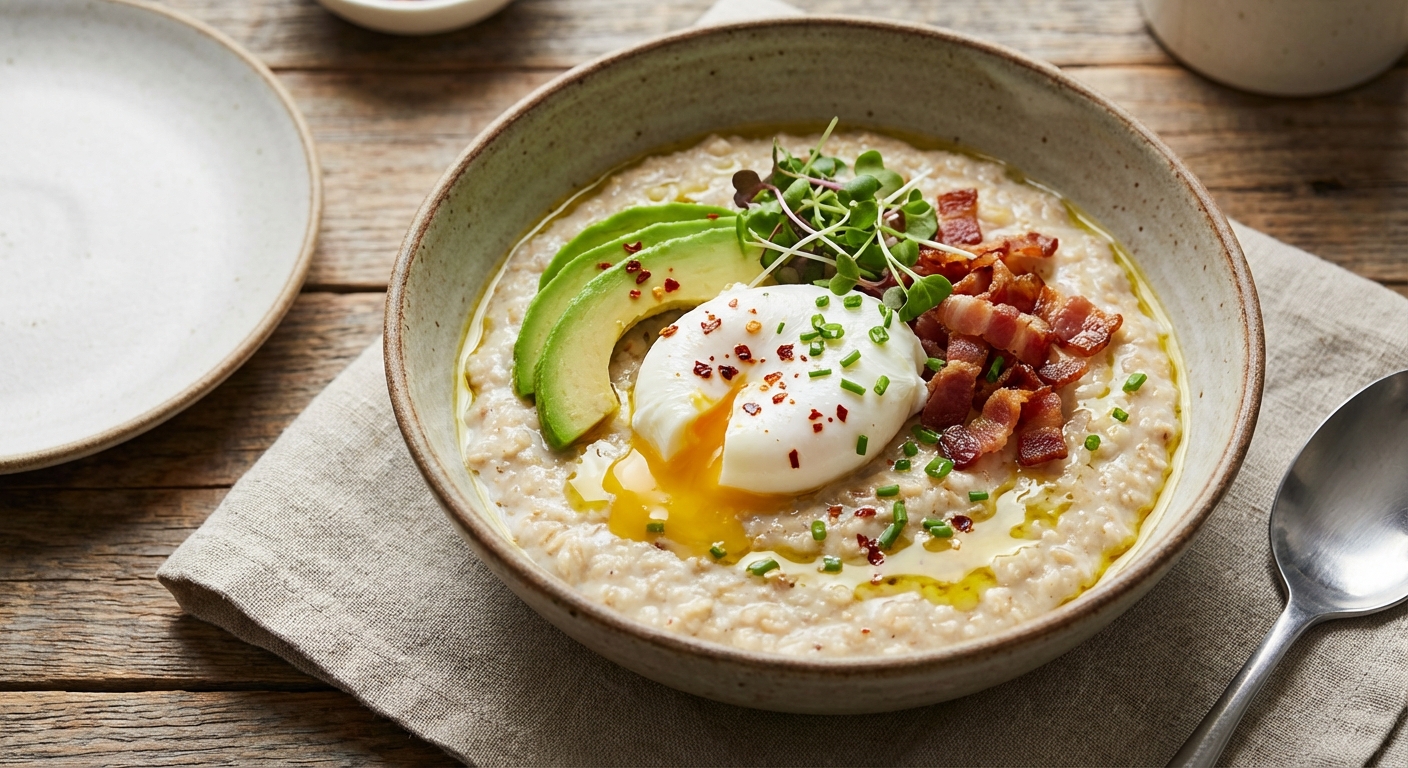 Savory Oatmeal with Poached Egg & Avocado