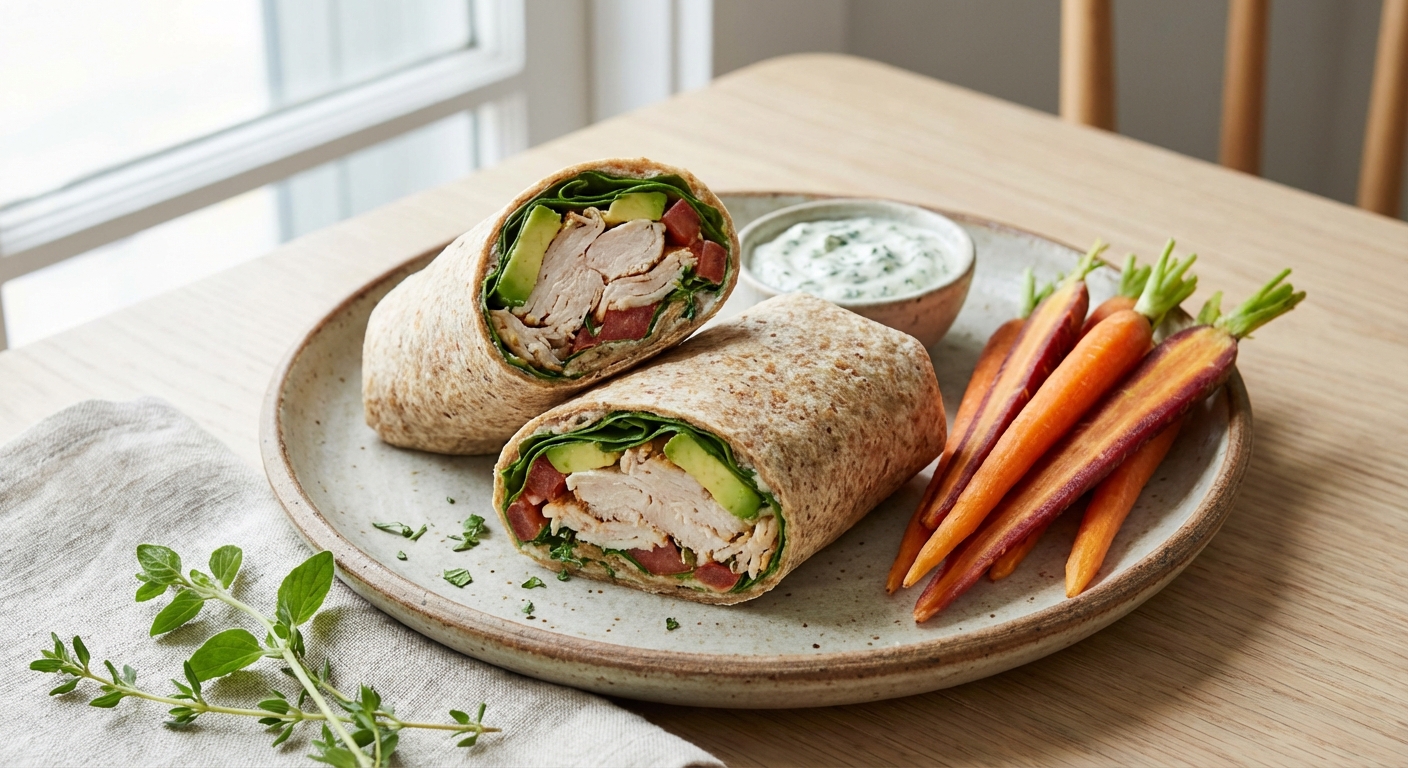 Turkey & Avocado Whole-grain Wrap with Carrot Sticks