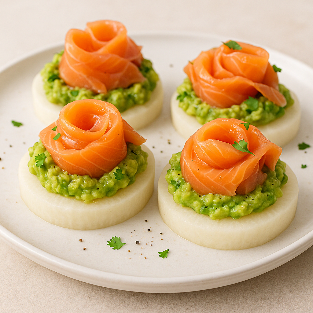 Jicama Rounds with Avocado & Smoked Salmon