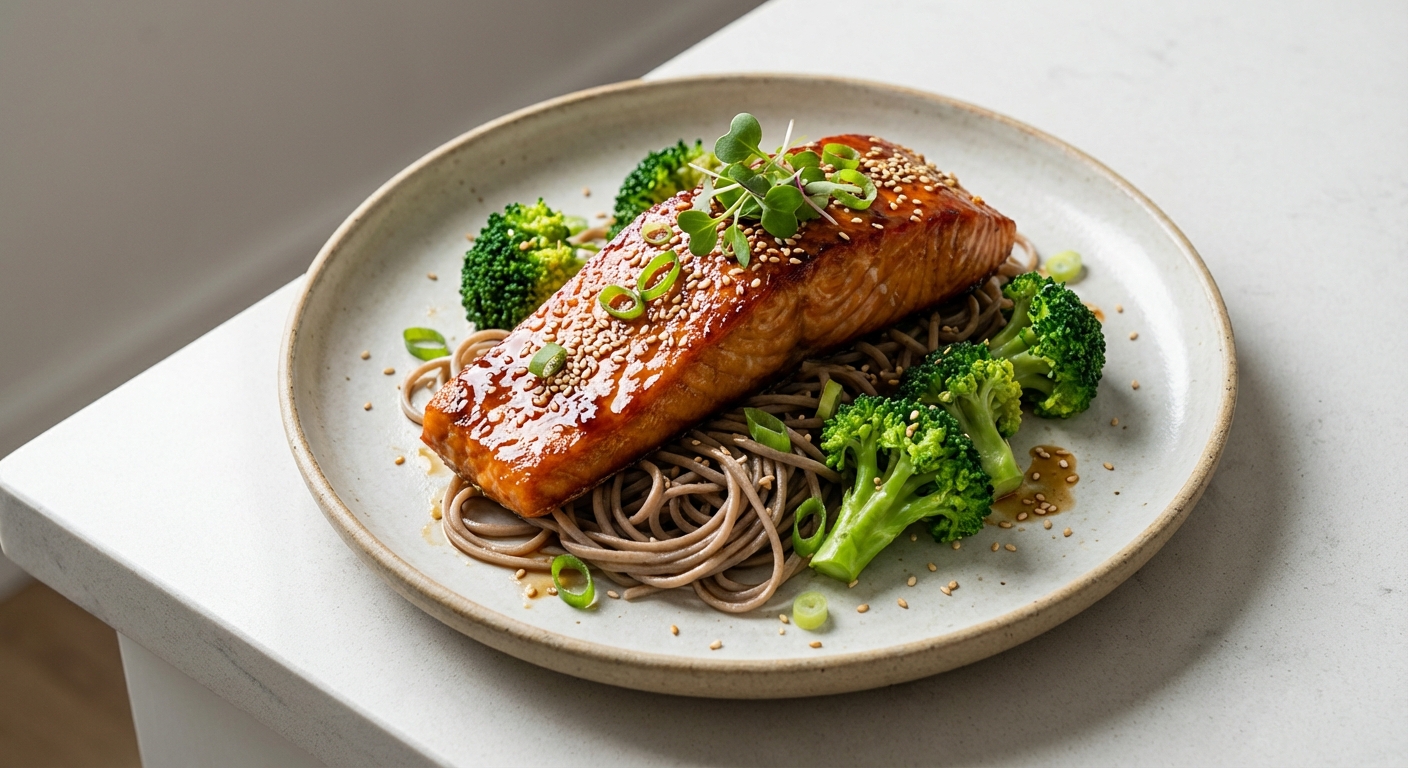 Teriyaki Salmon with Soba Noodles & Sesame Broccoli