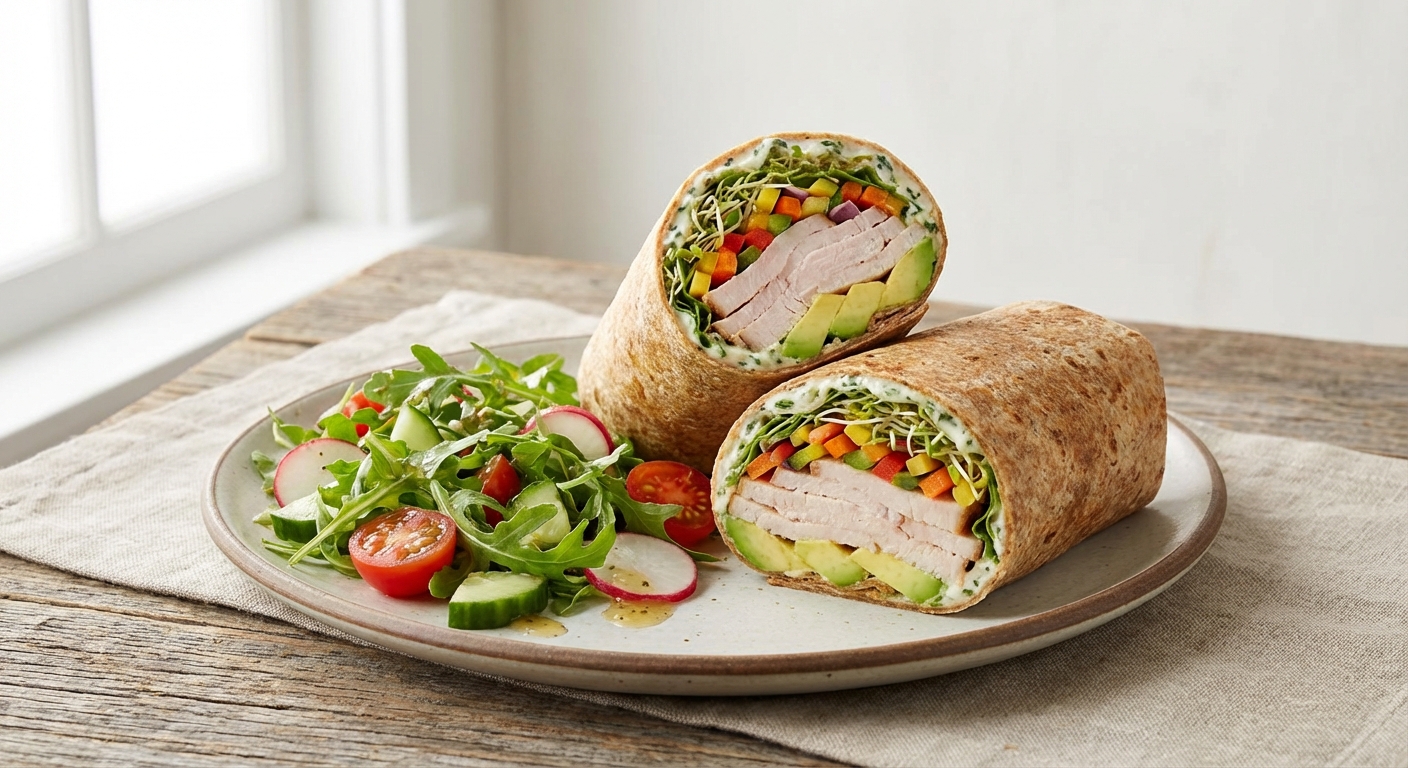 Turkey, Avocado & Veggie Wrap with Side Salad