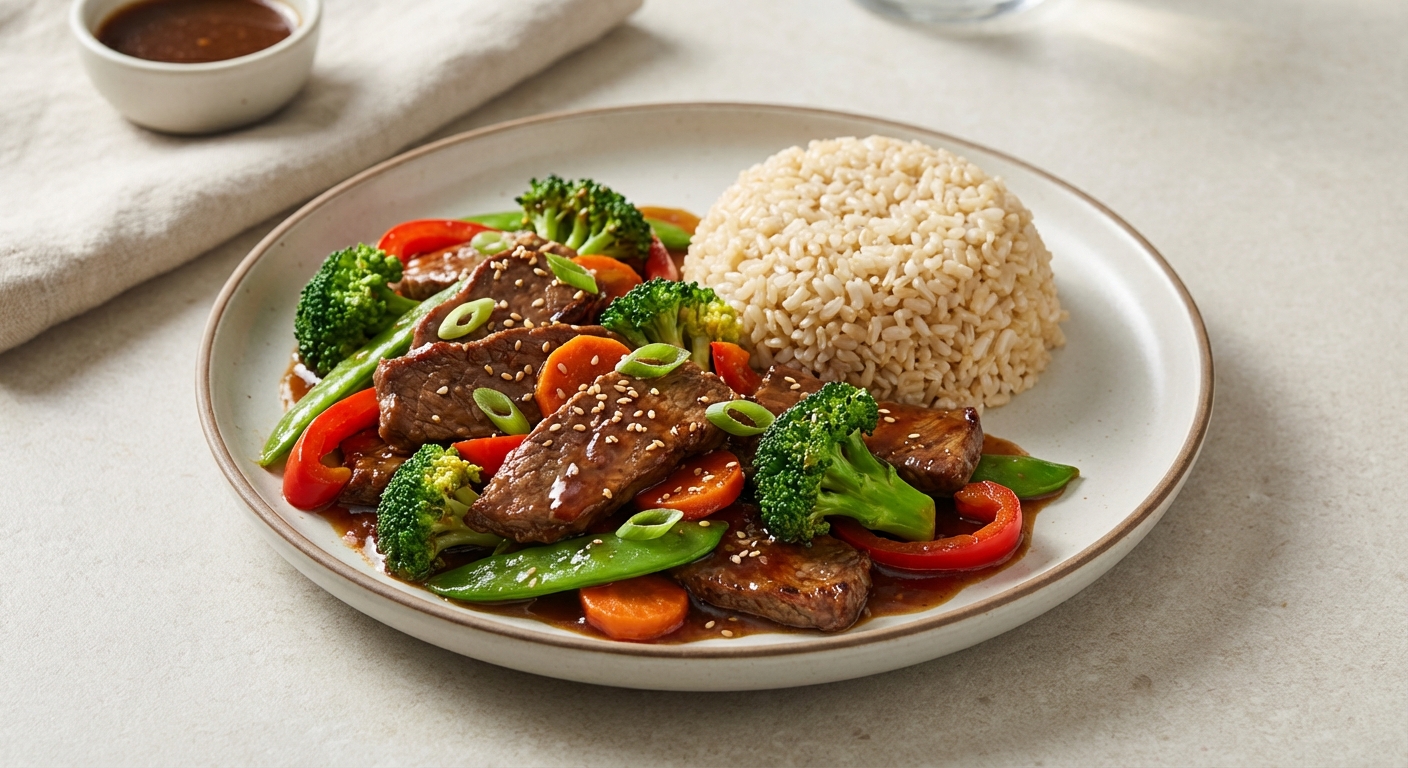 Beef & Vegetable Stir-Fry with Brown Rice
