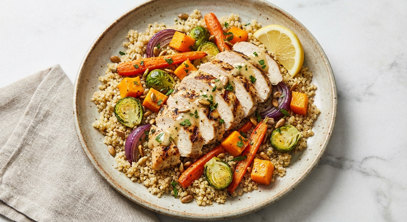 Grilled Chicken & Quinoa Salad with Roasted Veg