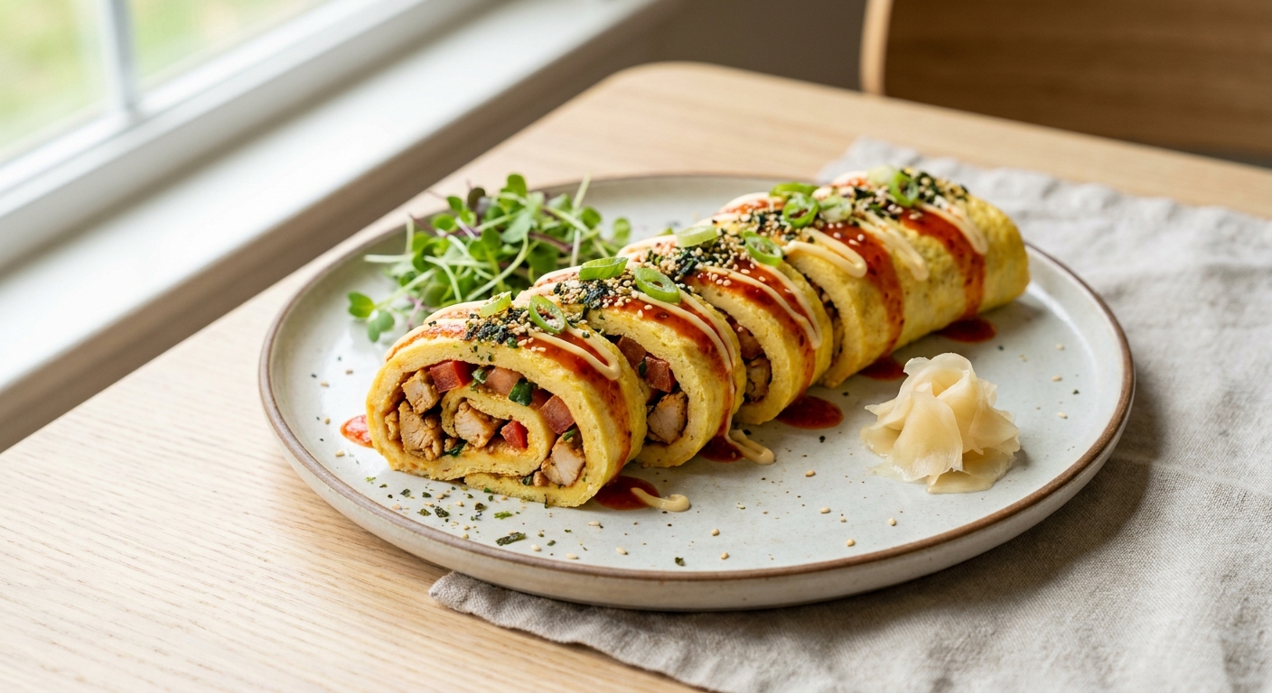 Spicy Chicken–Tomato Omelette Roll (Japanese-inspired)