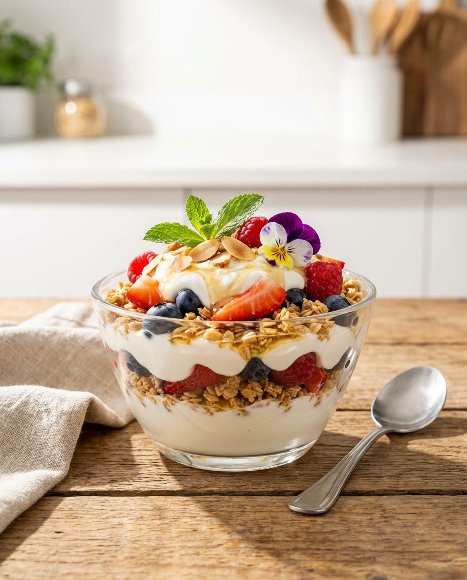 Greek Yogurt Berry Parfait with Honey & Granola