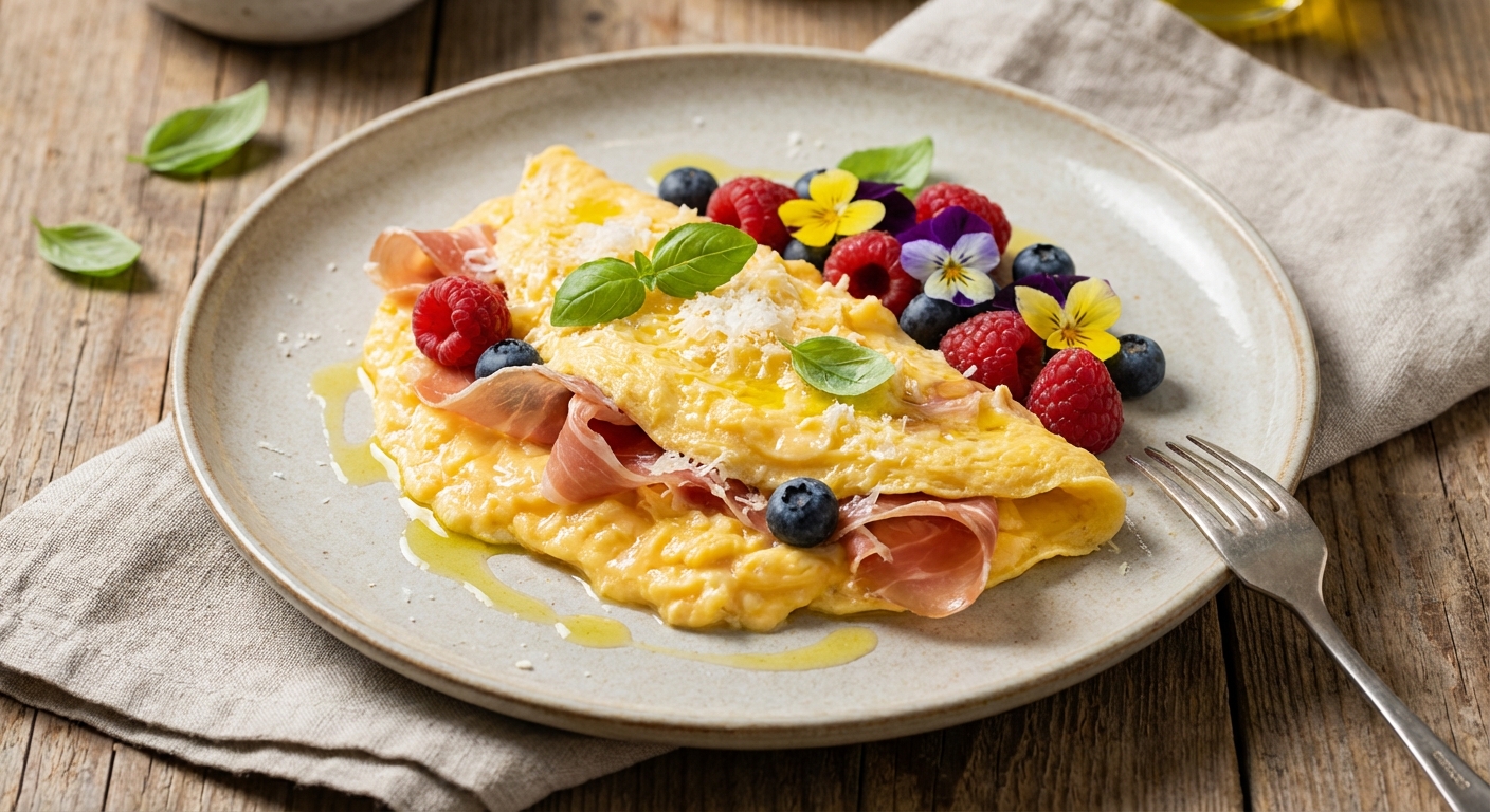 Italian Scrambled Eggs with Prosciutto & Berries