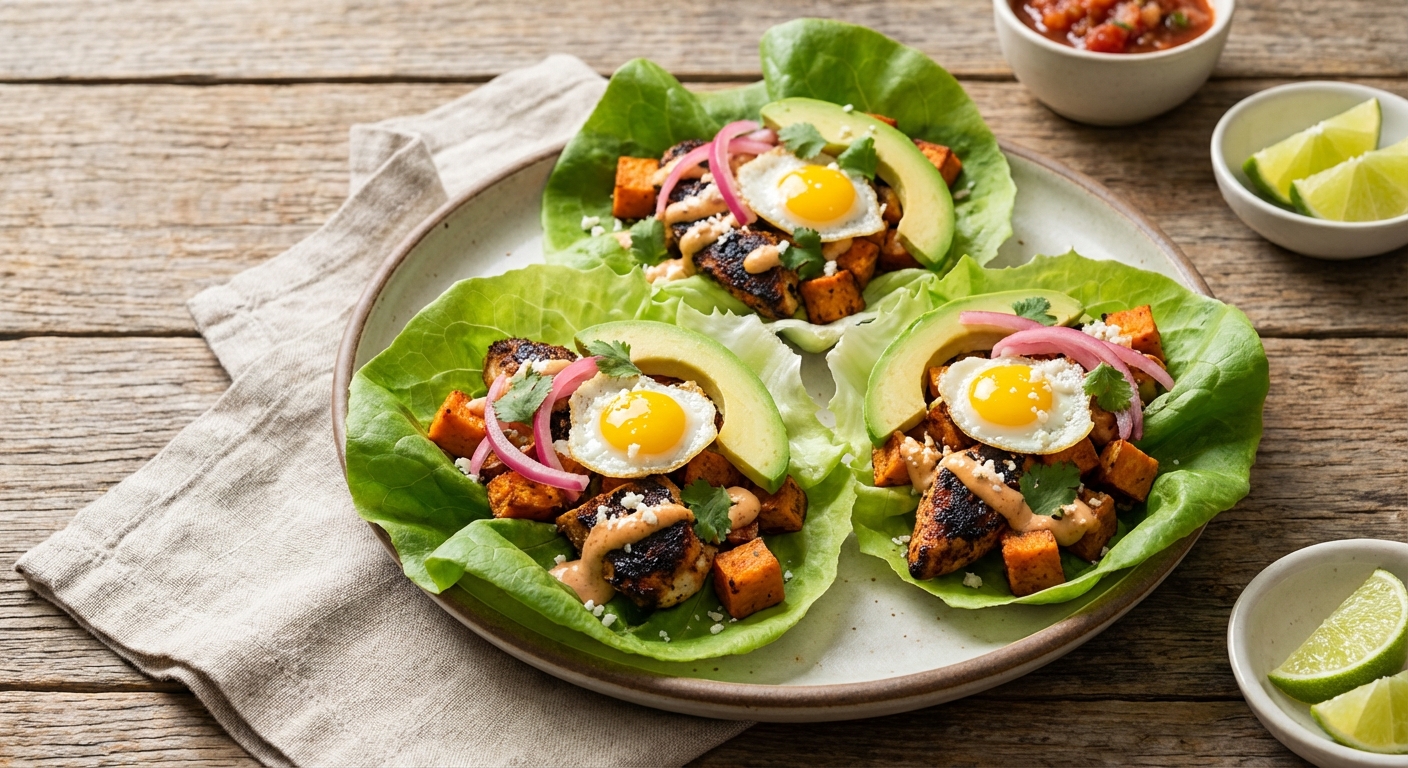 Sweet Potato & Blackened Chicken Breakfast Lettuce Wraps