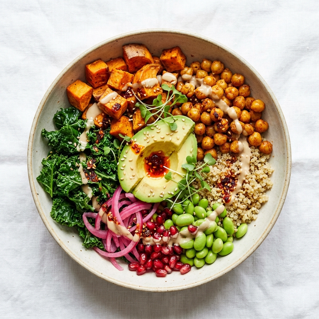 Quinoa Buddha Bowl with Roasted Sweet Potato & Chickpeas