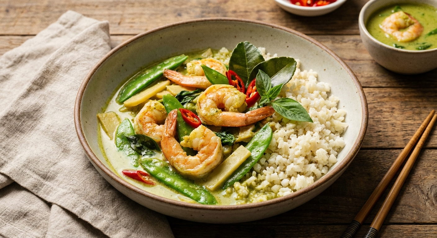Thai Green Curry with Shrimp & Vegetables over Cauliflower Rice