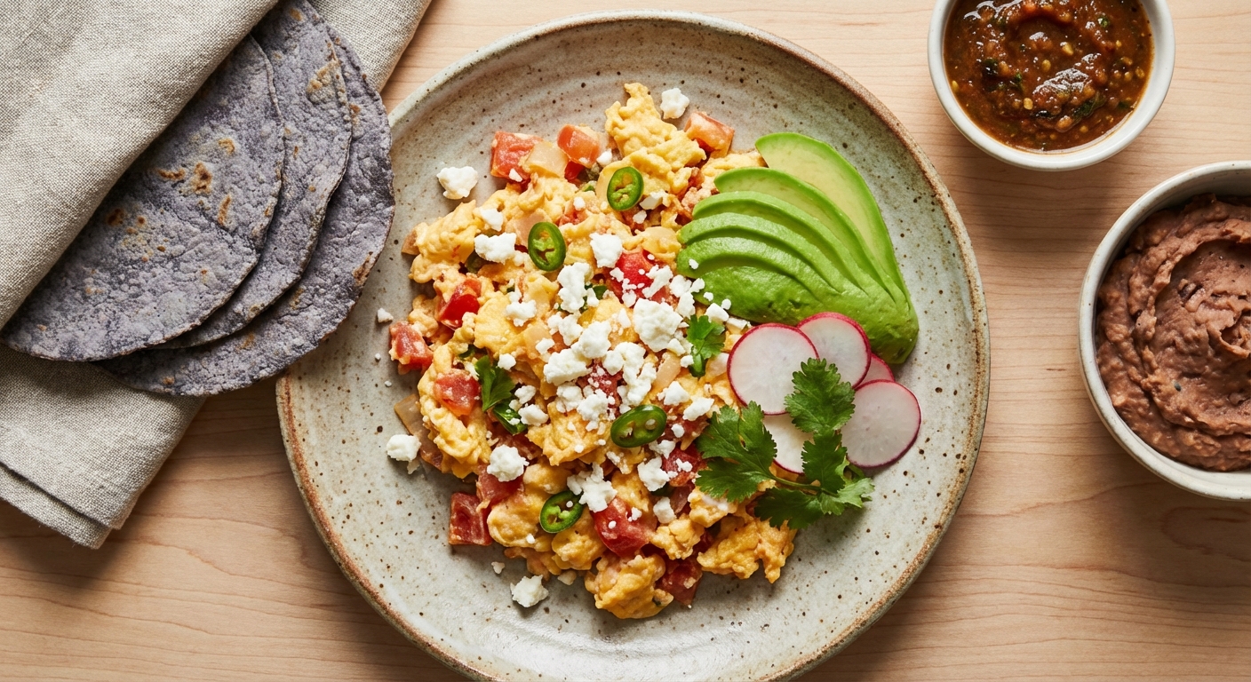 Mexican Scrambled Eggs with Corn Tortillas & Avocado