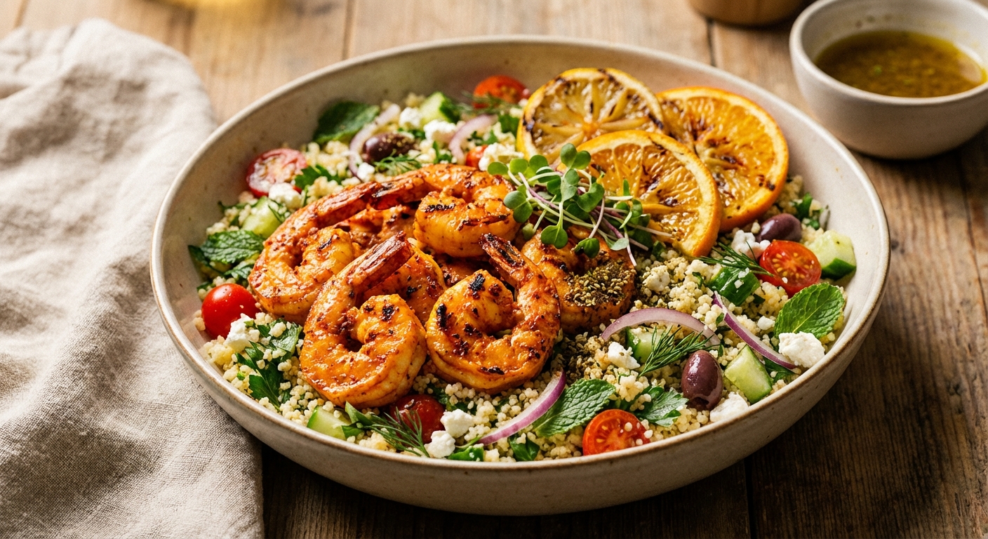 Spicy Citrus Shrimp & Herb Couscous Salad (Mediterranean-Style)