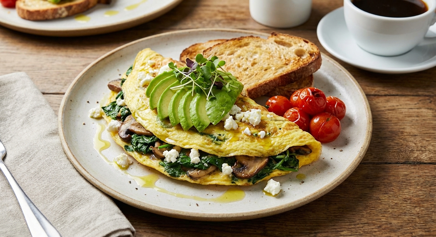 Spinach & Mushroom Omelette with Avocado