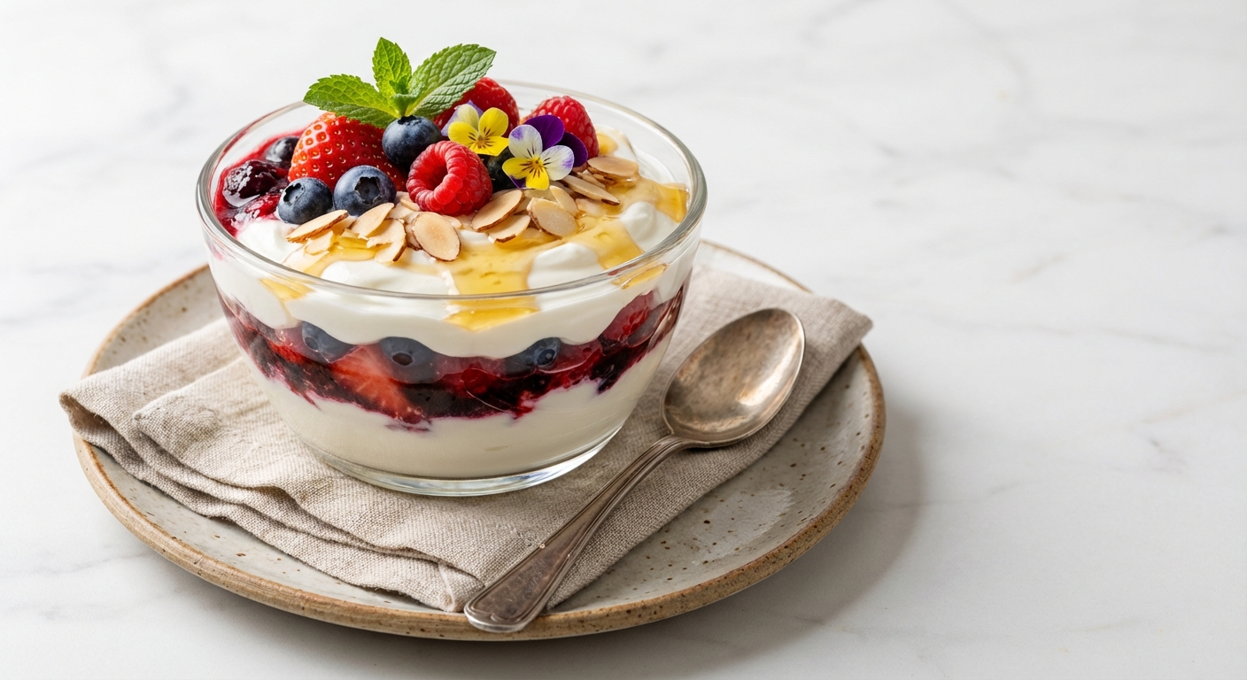 Greek Yogurt Berry Parfait with Almonds & Honey