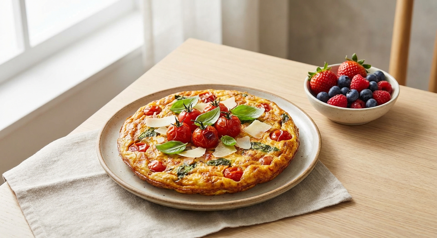 Tomato & Basil Frittata with Mixed Berries